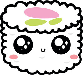 Cute kawaii sushi roll maki with cute face