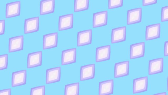 Rhombus shapes pattern background. Color changes from light blue to purple. Seamless geometric animation. Simple groovy template. Pastel joyful wallpaper. Expanding motion of rhombs. Happy birthday