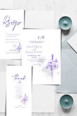  Wedding Cards Invitations Minimalism Flowers Blue Wedding Template