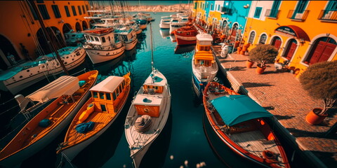 Fototapeta na wymiar port by the sea with colorful boats and yachts Generative AI