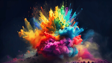 Clouds of colorfull holy powder. Generative AI