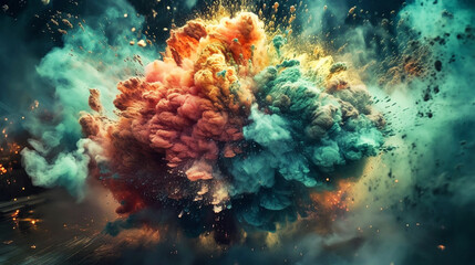 Fototapeta na wymiar Clouds of colorfull holy powder. Generative AI