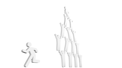 崩壊しかけているピラミッド組織から逃げ出すピクトグラム人形
