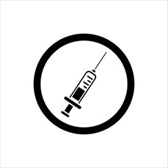 Icon plastic medical syringe with needle and vial in flat style, concept of vaccination, injection, isolated vector illustration. injection icon , injection design. injection vector.