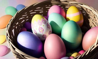Fototapeta na wymiar Easter eggs in a basket - Generative ai