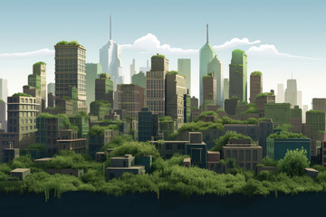Fototapeta premium City skyline with green rooftops. The concept of Earth Day. Eco, environment protection. Generated Ai