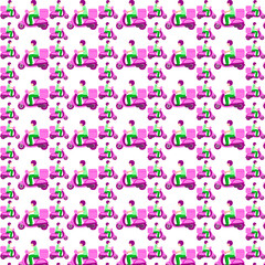 Courier on a pink moped pattern