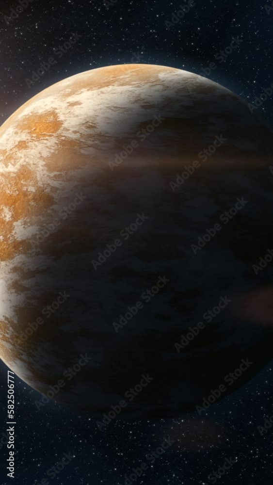 Wall mural the camera zooms out showing the view of a planet in red tones in space. fantasy and science fiction
