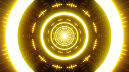 Impressive tunnel background of flashing yellow lights