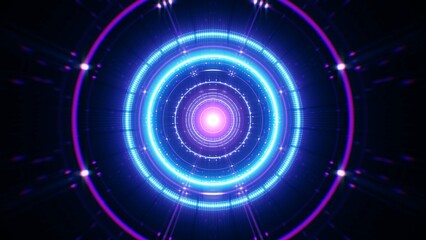 Glowing circle neon lights background for music festival