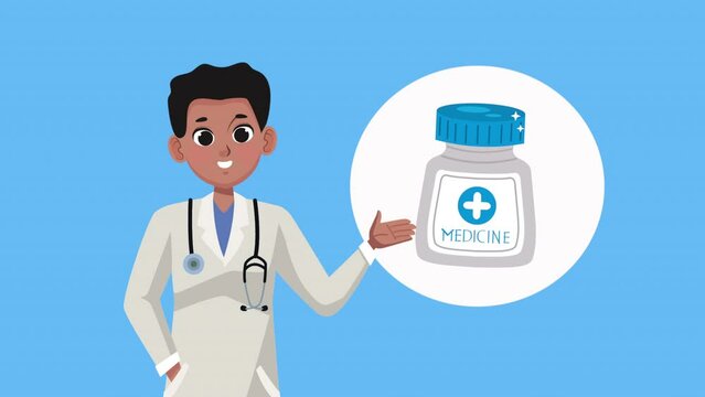 doctor with medicine bottle animation