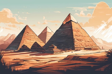 Pyramids of Giza in ancient Egypt. digital art illustration. generative AI.