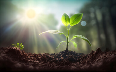 Young Plant Growing In Sunlight AI Generative	