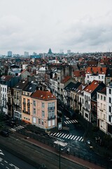 Fototapeta na wymiar Vertical shot of the buildings of Leon under a cloudy sky, France