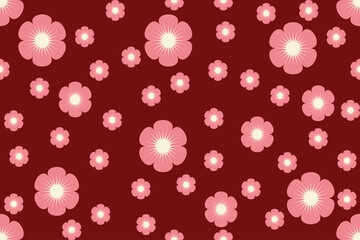 Cute beautiful Chinese plum blossom seamless pattern. Vector. Asian style. Design for home decoration, wallpaper, texture, backdrop, fabric, clothing, fashion, throw pillow, carpet.