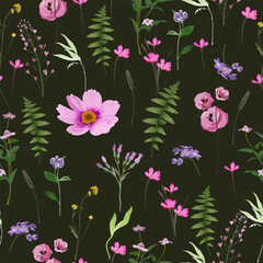 Beautiful seamless pattern of wild pink flowers