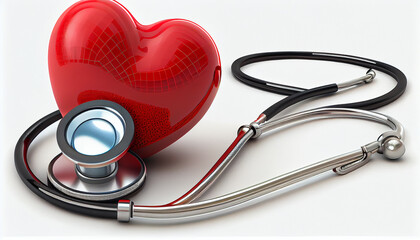 Red heart with stethoscope on white background World Health Day Concept Ai generated image
