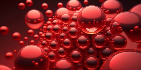 Red glass spheres background. Generative AI.