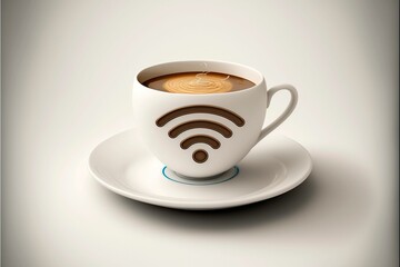 a coffee cup with a wifi symbol in it and a saucer