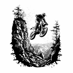 Motocross Jump At Forest. Generative AI