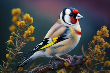 Close-up of a goldfinch in freedom. generate by ai