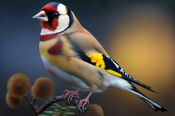 Close-up of a goldfinch in freedom. generate by ai - obrazy, fototapety, plakaty