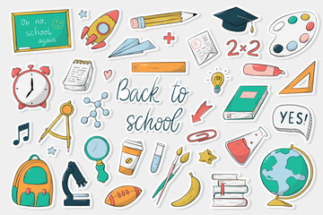 set of school stickers, hand drawn cartoon elelemts, doodles. EPS 10