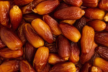Background of dried dates, sweet oriental fruit, healthy eating, close up - 582512710