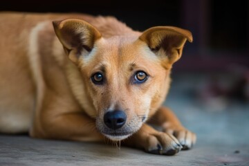 Thailand, yellow Thai dog on the floor. Generative AI