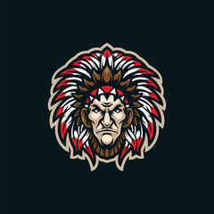 Tribe mascot logo design vector with modern illustration concept style for badge, emblem and t shirt printing. Tribe head illustration.