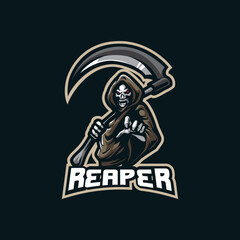 Reaper mascot logo design vector with modern illustration concept style for badge, emblem and tshirt printing. Angry reaper illustration for sport and esport team.