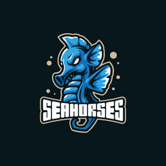 seahorse mascot logo design with modern illustration concept style for badge, emblem and t shirt printing. smart seahorse illustration for sport and esport team.