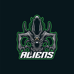 Alien mascot logo design vector with modern illustration concept style for badge, emblem and t shirt printing. Angry alien illustration.