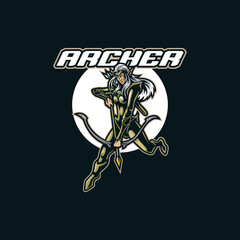 Archer mascot logo design vector with modern illustration concept style for badge, emblem and t shirt printing. Archer illustration with arrow in hand.