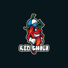 Chilli mascot logo design vector with modern illustration concept style for badge, emblem and t shirt printing. illustration of chilli with hat .