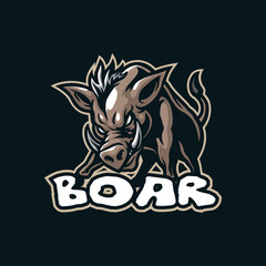 Vektor desain logo maskot babi hutan dengan gaya konsep ilustrasi modern untuk pencetakan lencana, lambang dan kaos. Ilustrasi babi hutan yang marah.