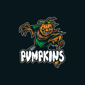 Pumpkins mascot logo design vector with modern illustration concept style for badge, emblem and tshirt printing. Angry pumpkin illustration for sport team.