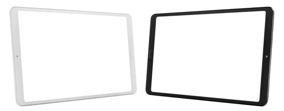 Two tablet computers cut out