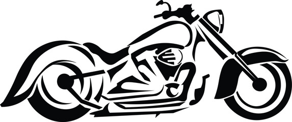 Black and White Cartoon Illustration Vector of a Chopper Motorcycle