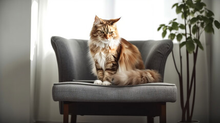 Cat sitting on Chair, Created with generative AI