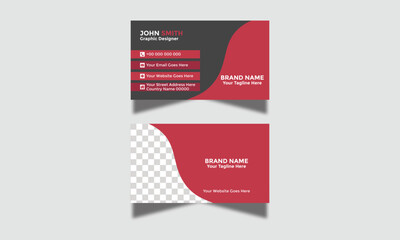 Modern Corporate and Creative Business Card Design Template Double-Sided Horizontal Name Card Simple and Clean Red White and Black Visiting Card Vector Illustration Colorful Gradient Business Card