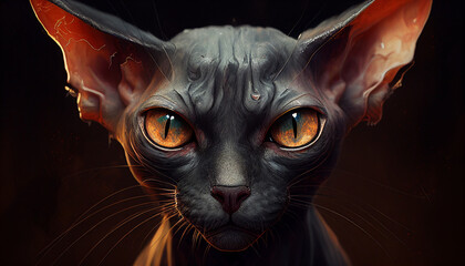 Fantasy portrait black cute kitty cat, big eyes, generative AI