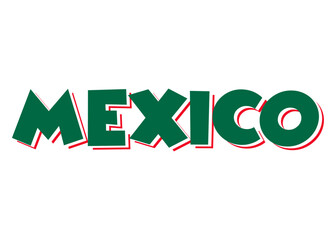 Letras palabra Mexico en texto manuscrito con los colores de la bandera de Méjico