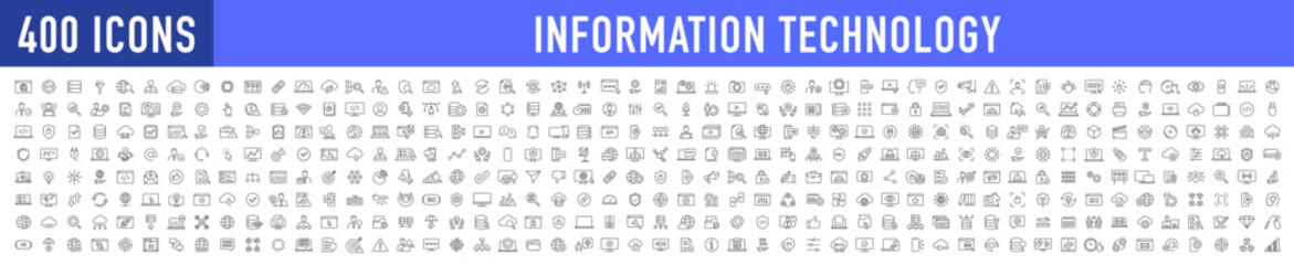 Plakat Information Technology web icon set in line style. Network, web design, website, computer, software, progress,programming, data, internet, collection. Vector illustration.