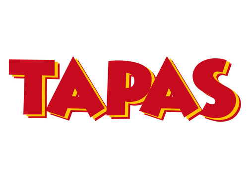 Cocina tradicional espa&ntilde;ola. Letras palabra Tapas en texto manuscrito en espa&ntilde;ol con los colores de la bandera de Espa&ntilde;a