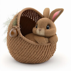 brown bunny, basket, Generative Ai