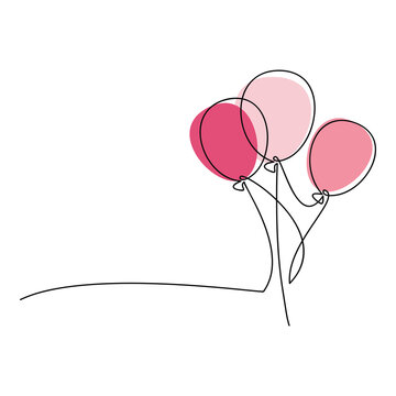 recommend clip art: Pink air balloons vector one line continuous drawing illustration. Hand drawn linear silhouette icon. Minimal design greeting card, graphic print, banner, poster, invitation.