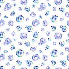 Seamless pattern of bubbles. Collage of pearls of the south coast. Watercolor illustration. Background. Mosaic.