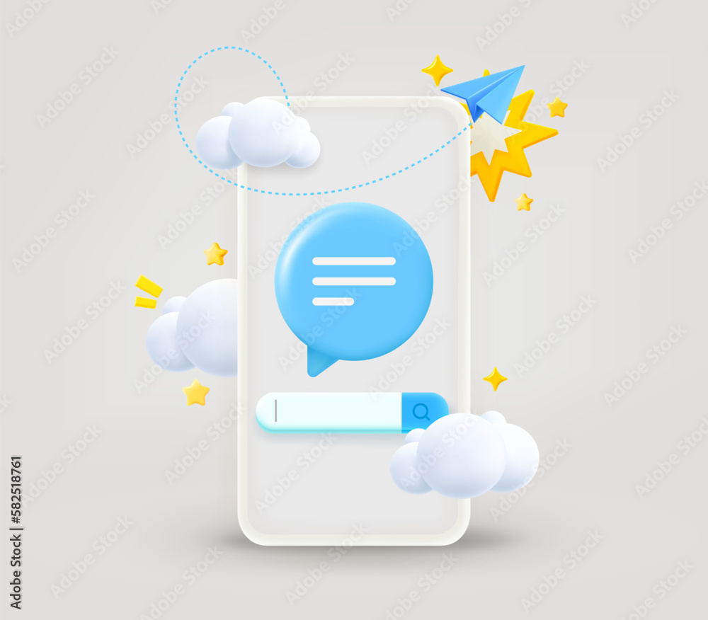 Poster searching media using internet. 3d vector illustration