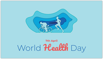 world health day papercut silhouette cycling running landscape panoramic eps 10